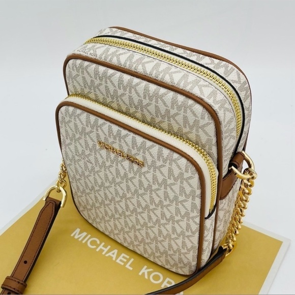 Michael Kors Medium NS Chain XBody Bag Vanilla/Brown - Picture 5 of 12